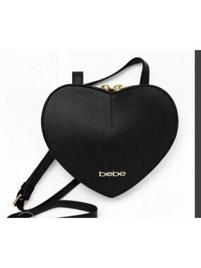 Bebe Black Heart Crossbody Bag Gold Hardware Y2K Coquette NWT Party Evening